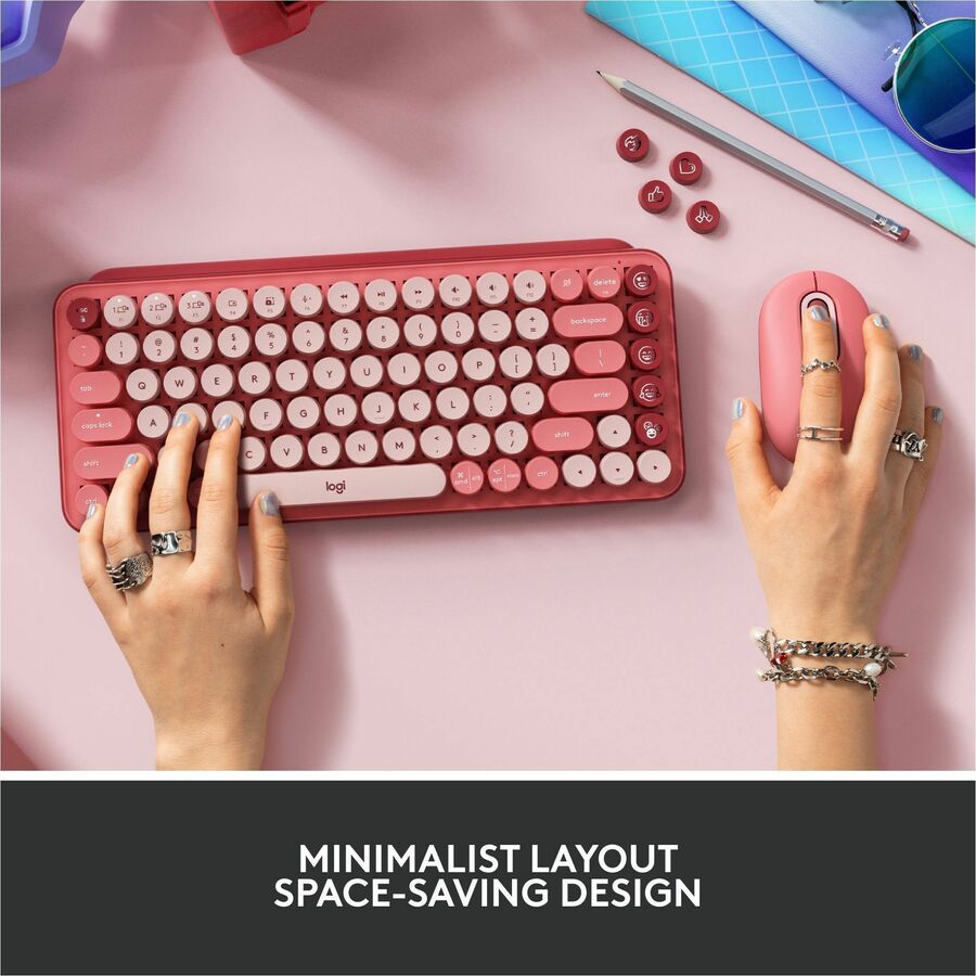 Logitech POP Keys Wireless Mechanical Keyboard With Emoji Keys - Heartbreaker Rose - 920-010709