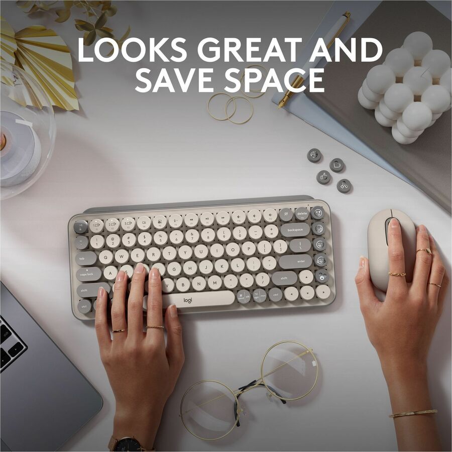 Logitech POP Keys Mechanical Wireless Keyboard with Customizable Emoji Keys, Compact Design, Bluetooth, Mist - 920-011232