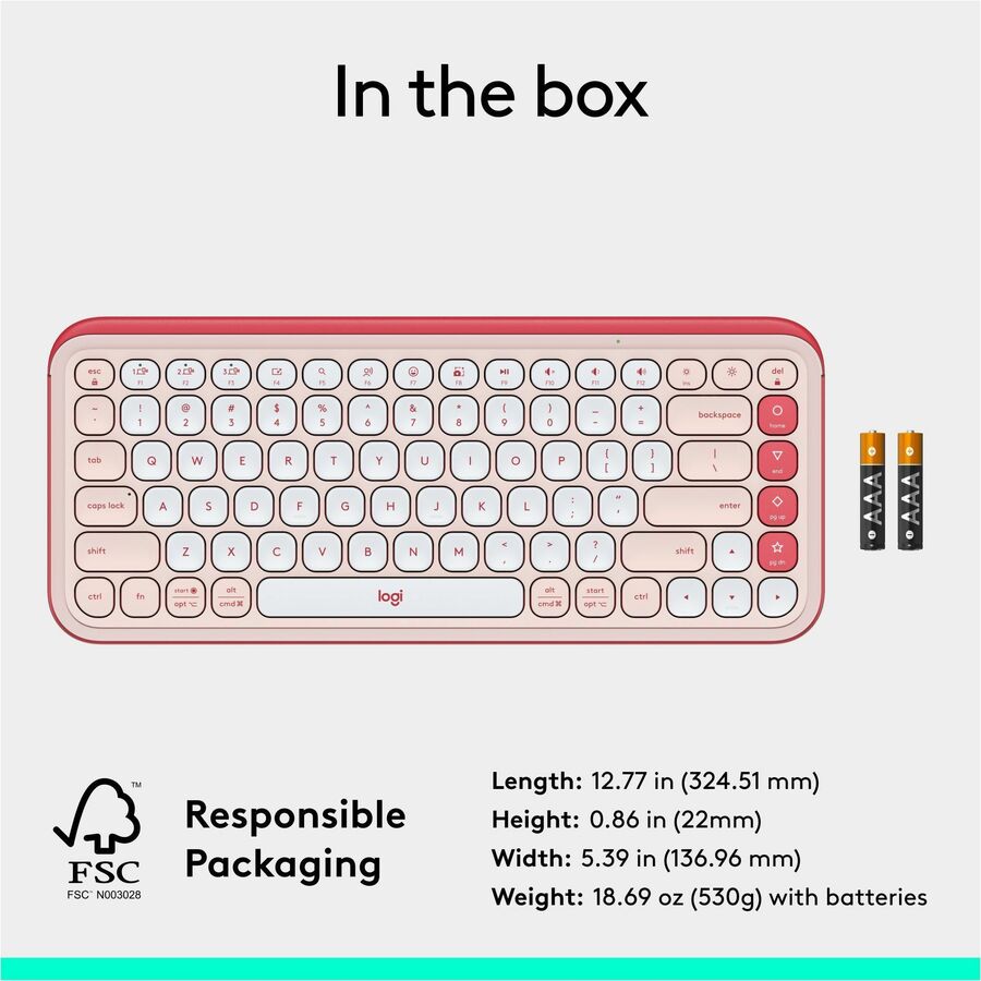 Logitech POP ICON KEYS Wireless Bluetooth Keyboard, Comfortable Typing, Programmable Keys, Easy-Switch Between up to 3 Devices (Rose & Off-white) - 920-013049